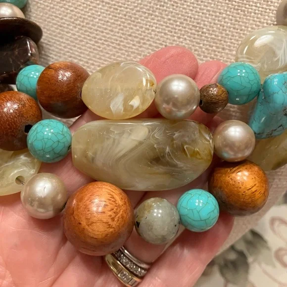 CHICOS ONE OF A KIND NECKLACE WITH AUTHENTIC TURQUOISE, ACRYLIC, WOOD and STONE - Picture 8 of 16